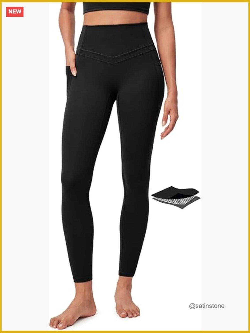 Compression Leggings with Pockets Tummy Control High Waist Yoga Pants No Front